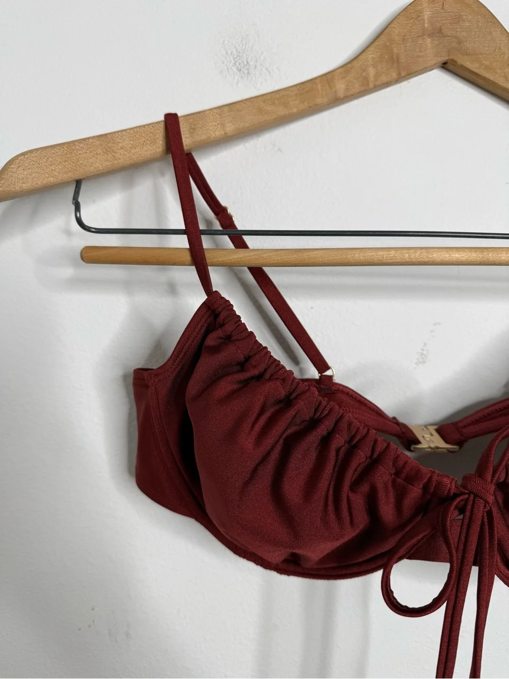 KULANI KINIS Sweet Cinnamon Brown Ruched Underwire Bikini Top XL Sexy Retro